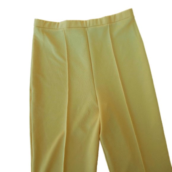 30W Vintage 70s Pants Yellow Ribbed Double Knit Polyester Pull On Front Crease - Picture 4 of 7